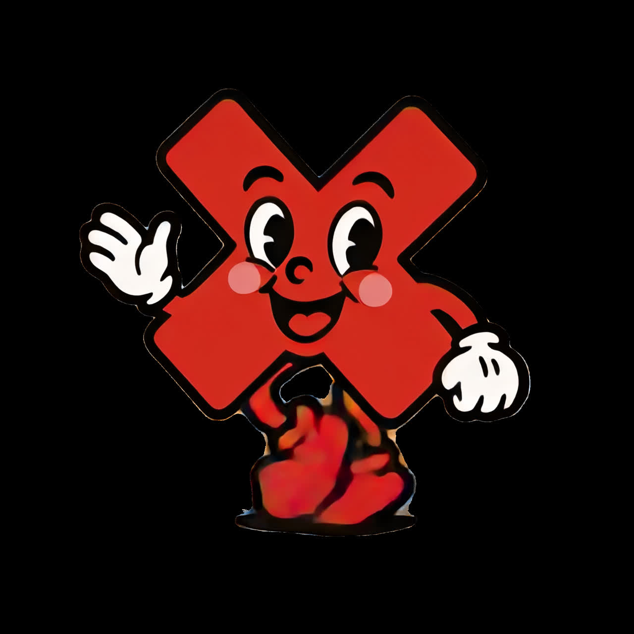 Cheerful cartoon red X character animation isolated asset, transparent 4K video, alpha channel