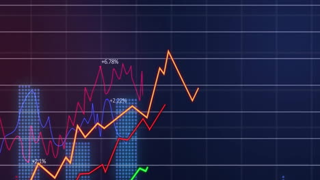 animación del procesamiento de datos financieros sobre una cuadrícula sobre un fondo oscuro