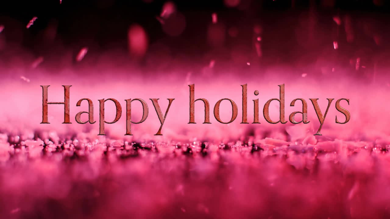 땅에 떨어지는 분홍색 별 모양의 행복한 휴일 텍스트의 애니메이션