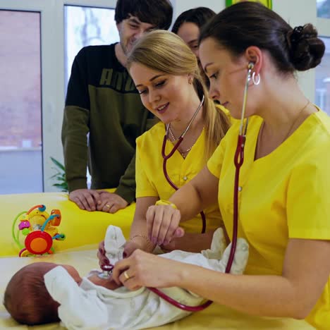 treatment pediatric checkup in hospital. medical visit with family in the hospital
