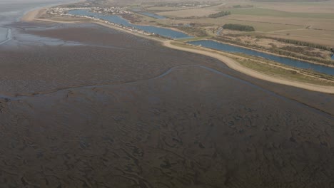 Mud-Flats-Nature-Reserve-Snettisham-Aerial-Coastline-Environment-The-Wash-Norfolk-UK