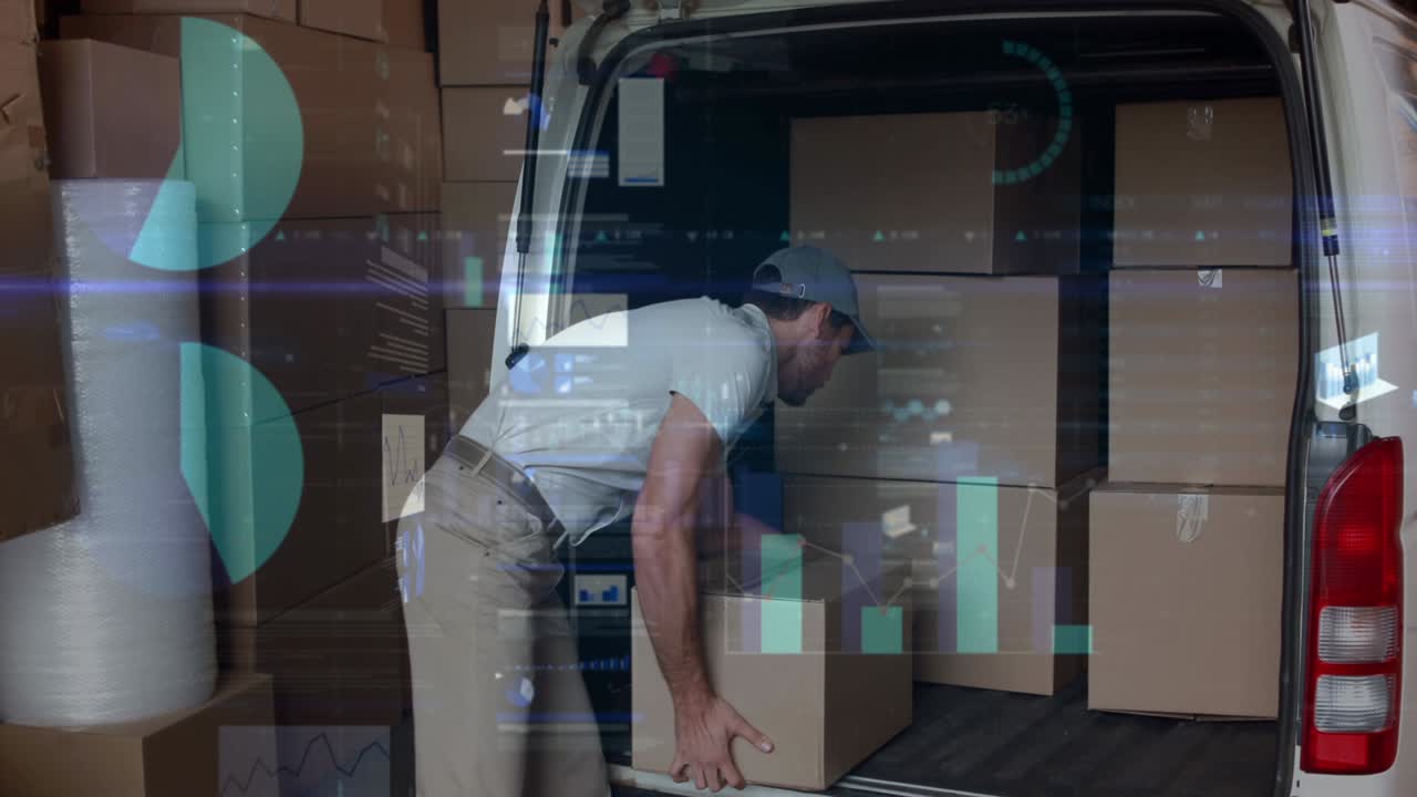 animación de estadísticas y procesamiento de datos financieros sobre el repartidor