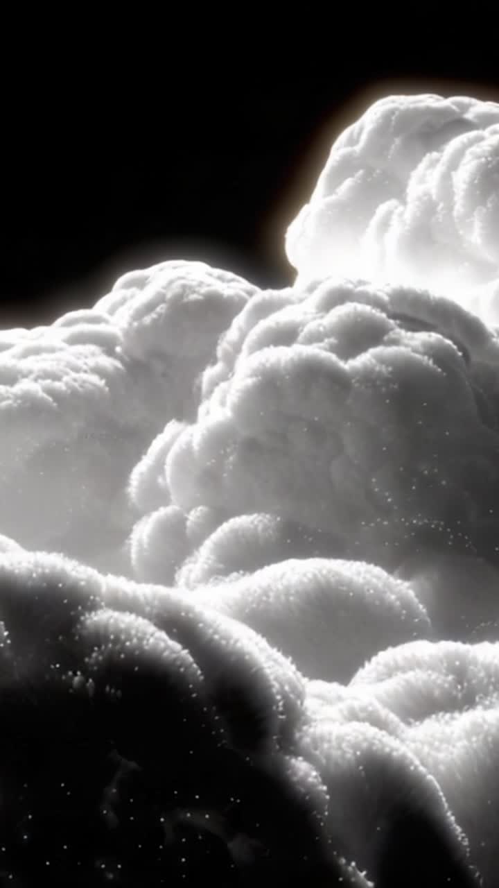 Un Primo Piano Mozzafiato di Nuvole Testurizzate che Catturano Luce e Ombra, Enfatizzando la Profondità e il Dettaglio dei Fenomeni Naturali in uno Spettacolo Etereo