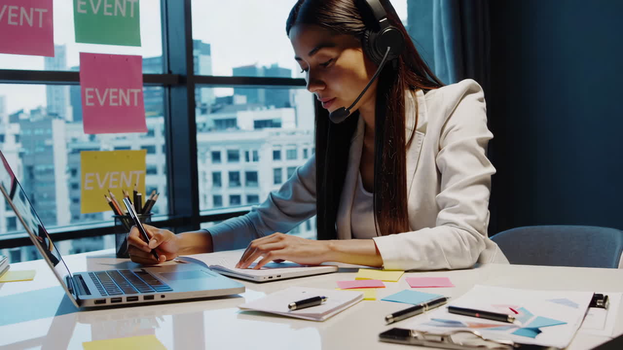 Businesswoman Working on Event Planning in Office
