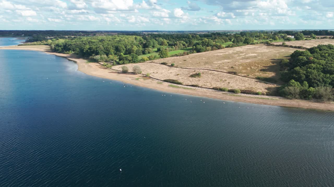 Rutland Water reservoir aerial drone in England United Kingdom rural countryside