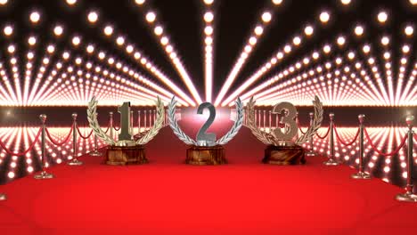 trophies on red carpet with lights video