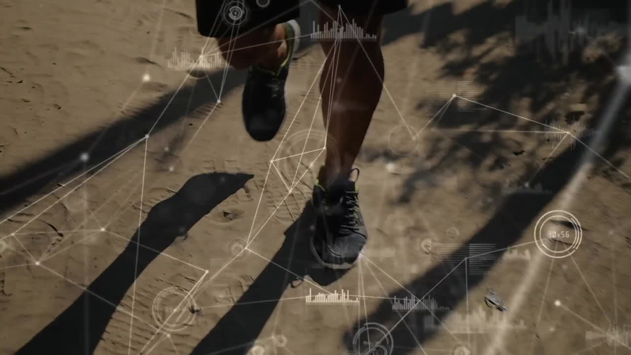 animación de la red de conexiones con las piernas de un atleta masculino corriendo