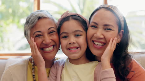 face, grandma and mother with girl