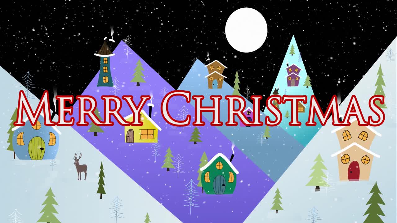 겨울 풍경 위에 메리 크리스마스 텍스트의 애니메이션