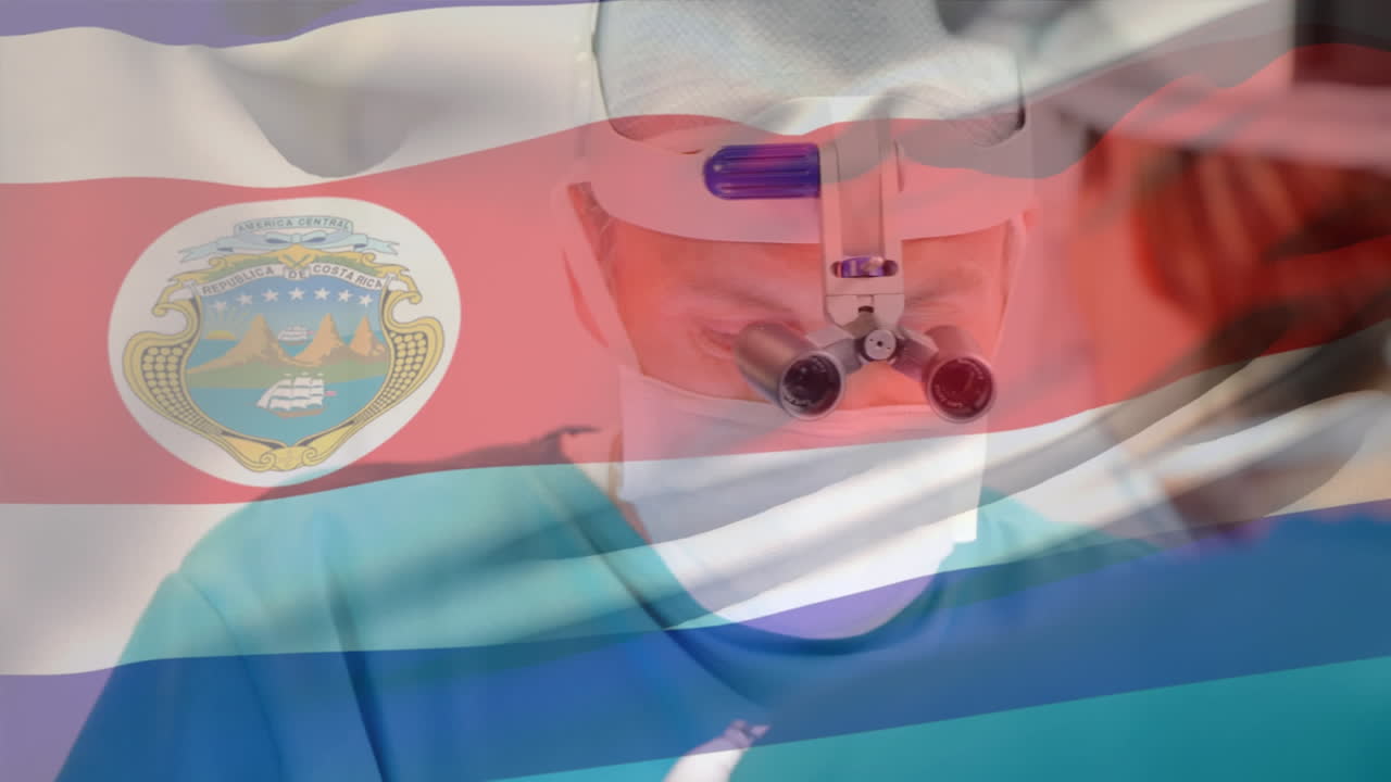 수술실 에 있는 외과 의사 들 위 에 흔들리는 코스타리카 의  ⁇ 발 의 애니메이션