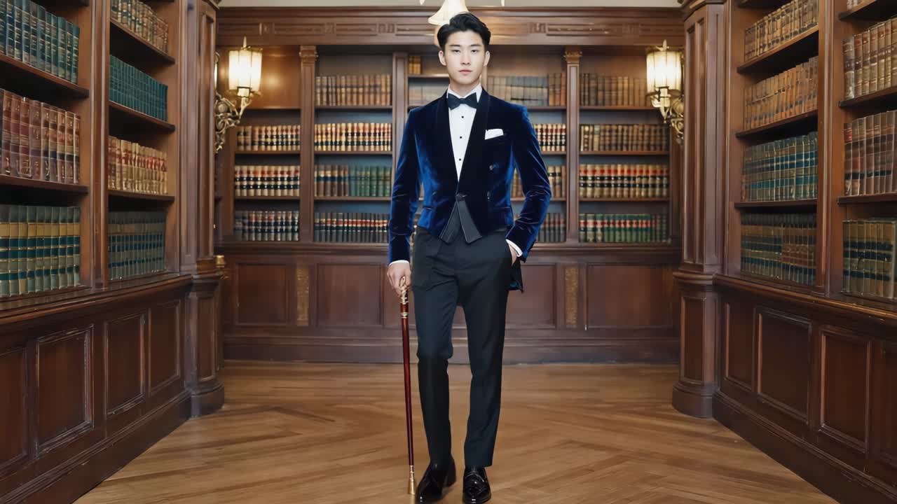 Man in Tuxedo in Library