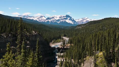 panoramic view of crescent waterfalls with mountains in the background