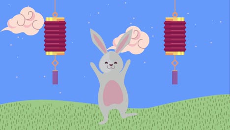 animación del festival de la luna feliz con el conejo