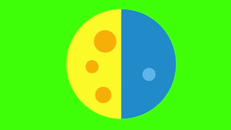 colorful simple animation of a waxing first quarter moon icon isolated on a green screen in 4k