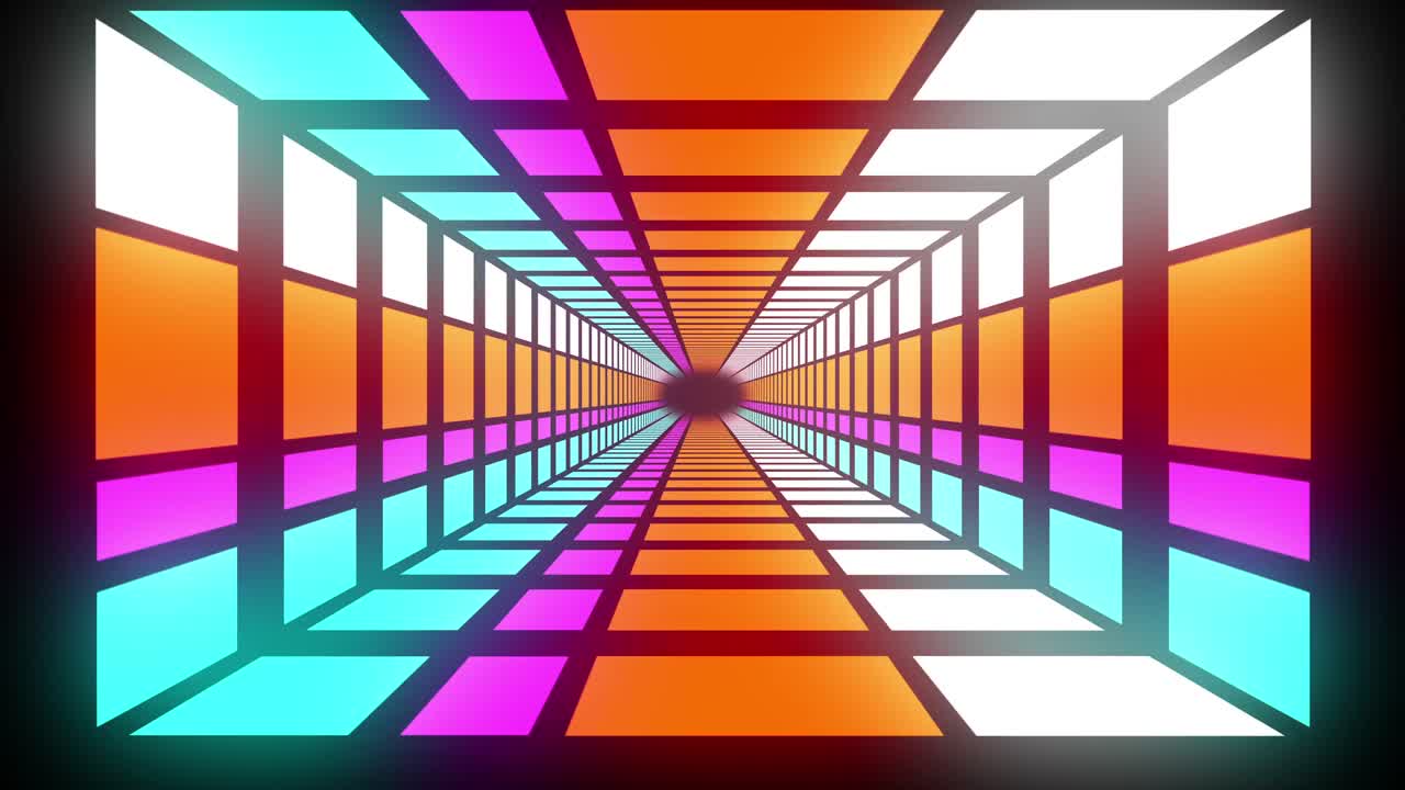 animación de un túnel de formas coloridas que se mueven sobre un fondo negro