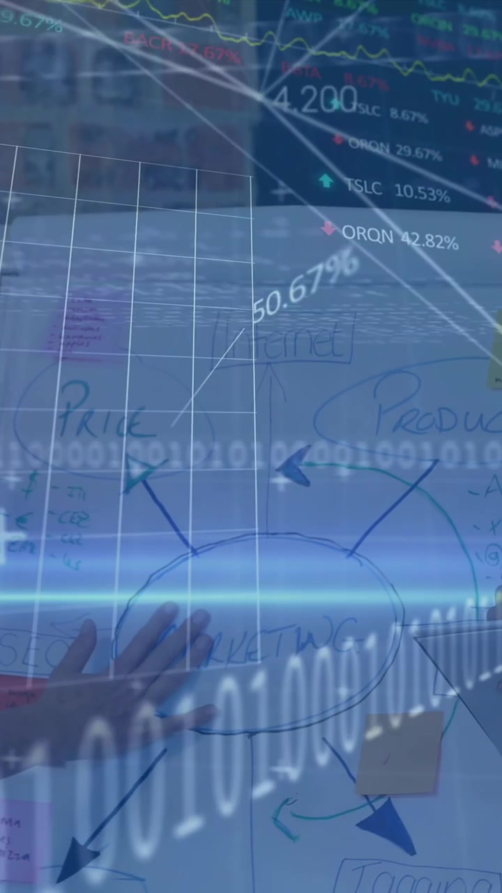 Animation of financial data processing over businesses people