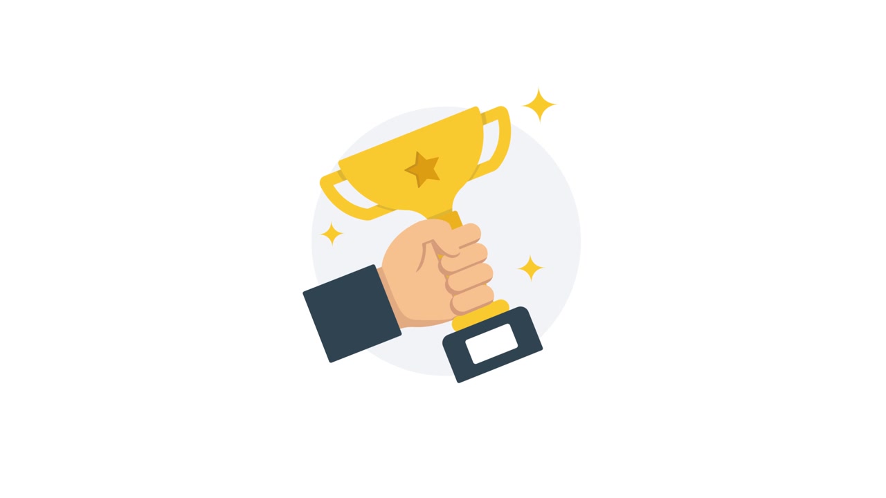 Animated Hand Holding Golden Trophy with Star
