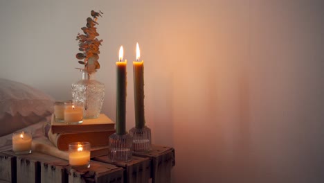 Rustic-bedside-table-with-books-and-decorations