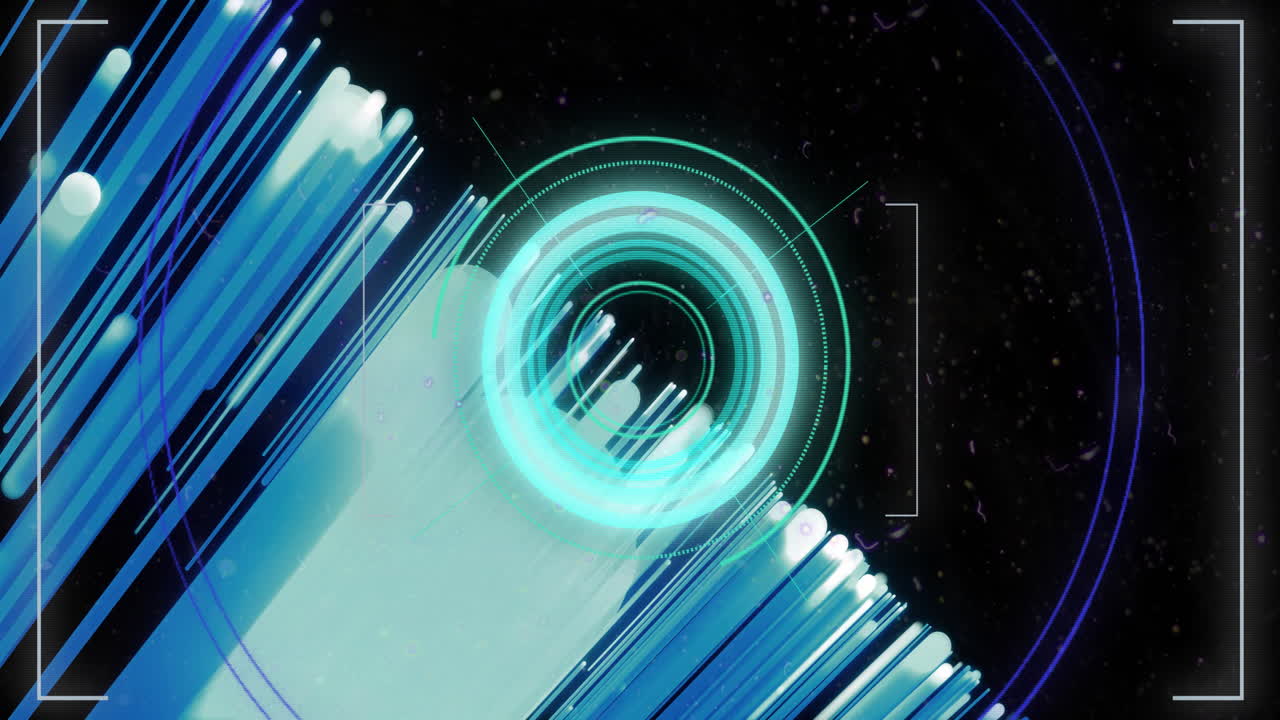 animación de luces intermitentes y procesamiento de escáner circular azul sobre fondo negro
