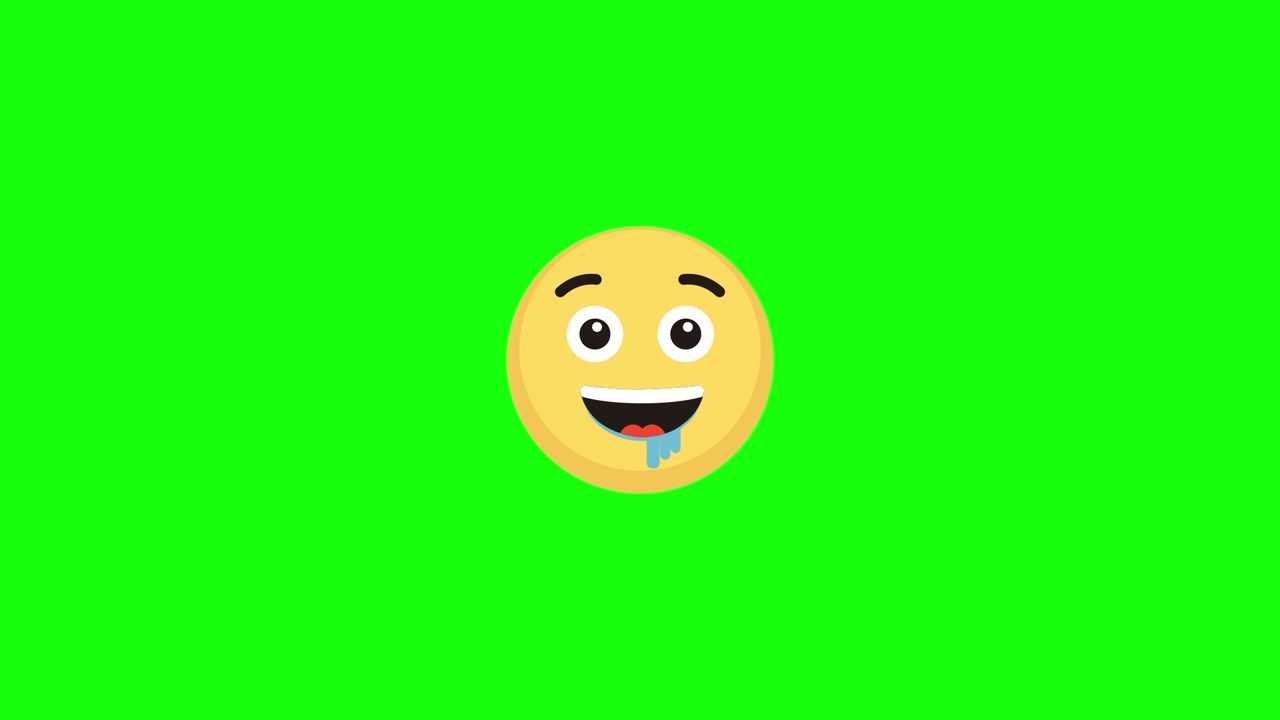 Faccina emoji animata che sbava su schermo verde