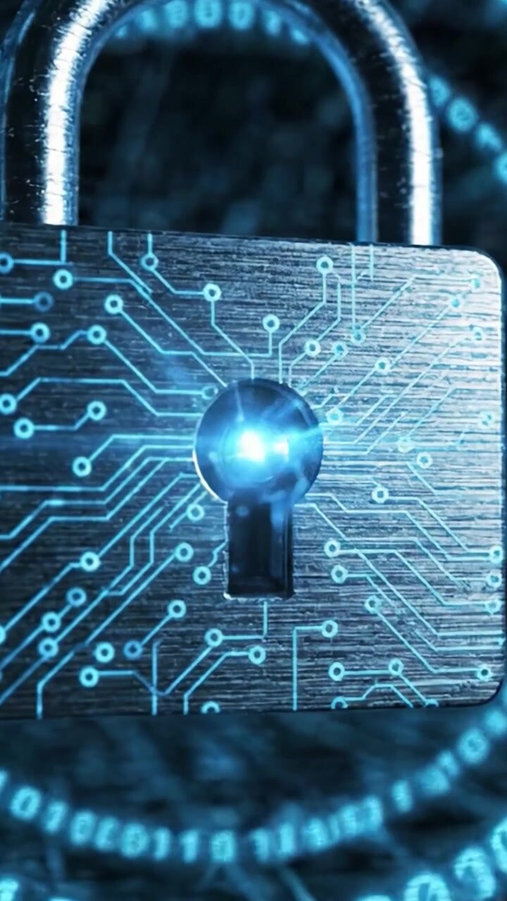 A Stunning Visualization of Cybersecurity: A Close-Up of a High-Tech Lock with Digital Circuit Patterns Emphasizing the Importance of Data Protection and Encryption Methods