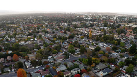 aerial view of a suburban neighborhood in autumn