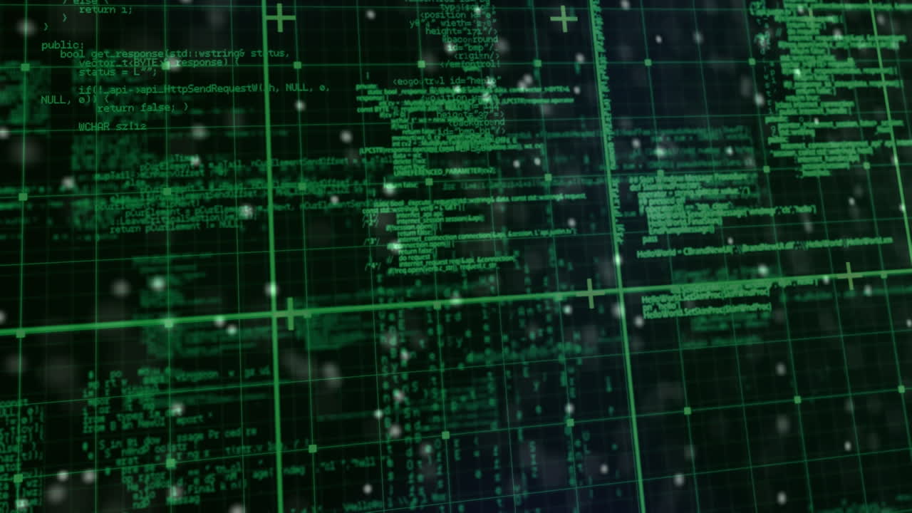 Animation of dna pack text on green grid and circular scanner with helix over processing data