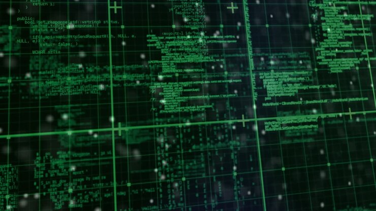 Animation of dna pack text on green grid and circular scanner with helix over processing data