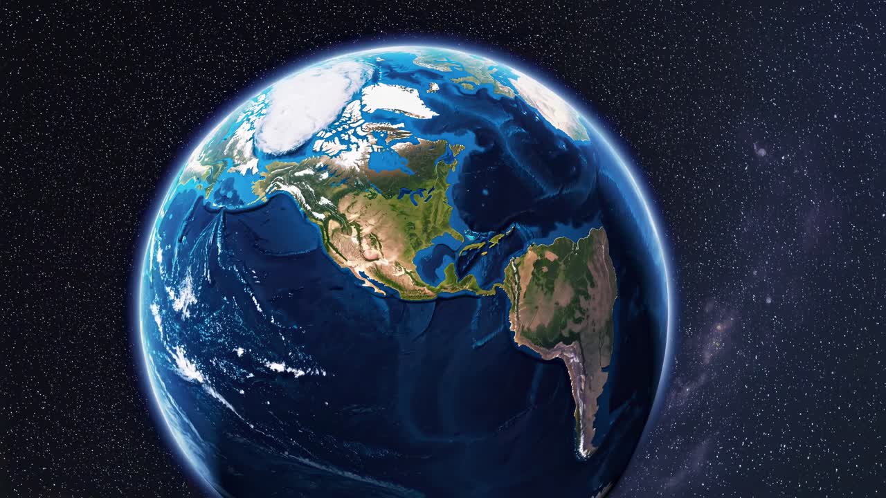 Aerial video view of Earth from space, showcasing continents and oceans