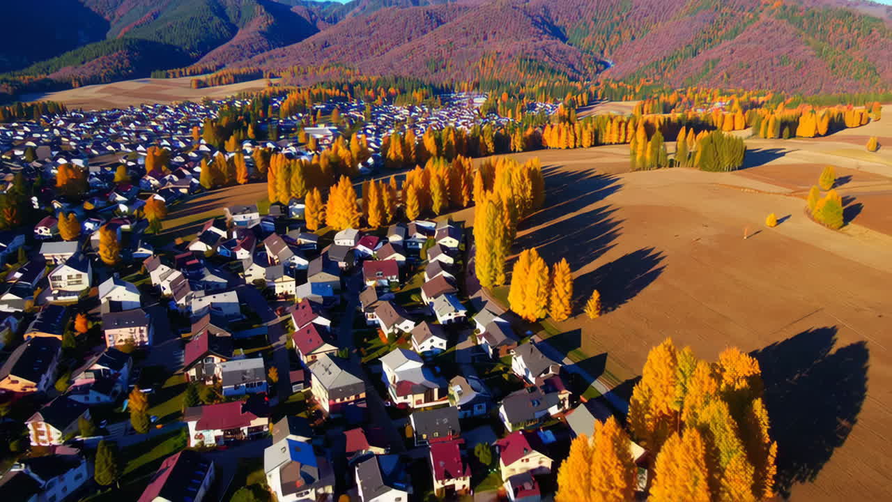 산에 있는 가을 마을