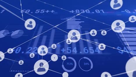 animación del procesamiento de datos financieros a través de una red de conexiones con iconos