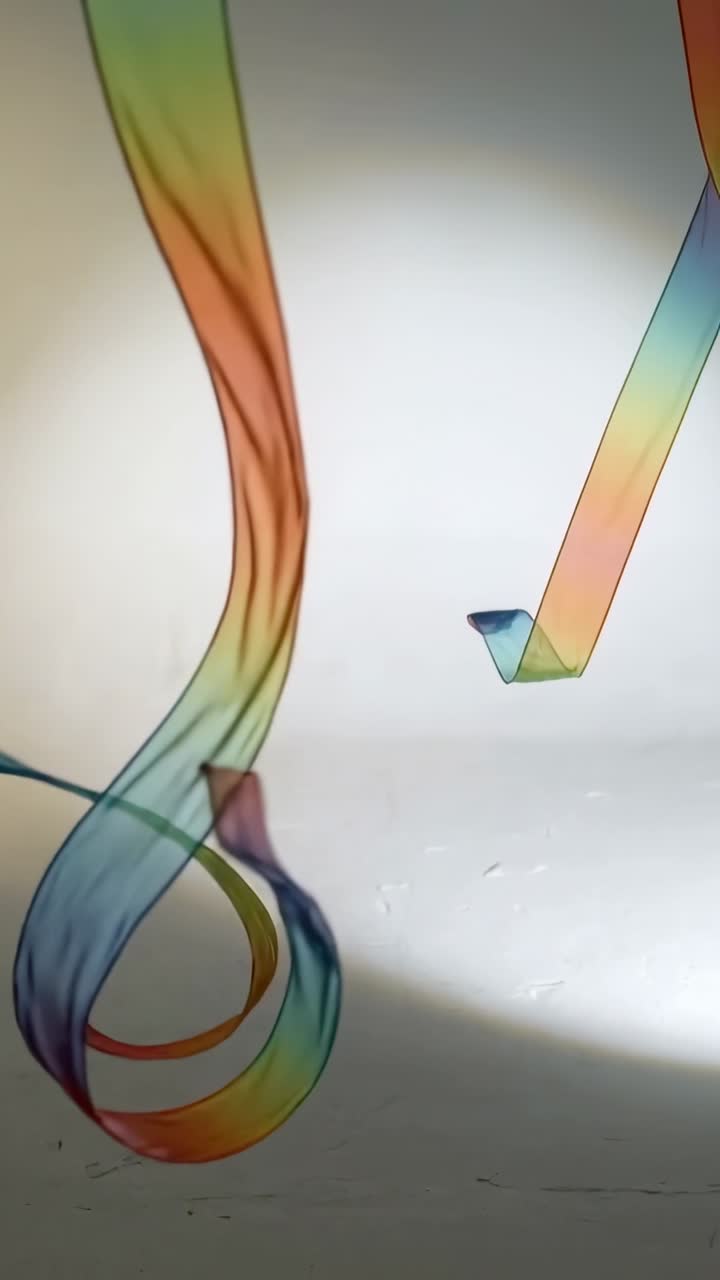 Abstract Rainbow Fabric Ribbons Flowing Against a White Background
