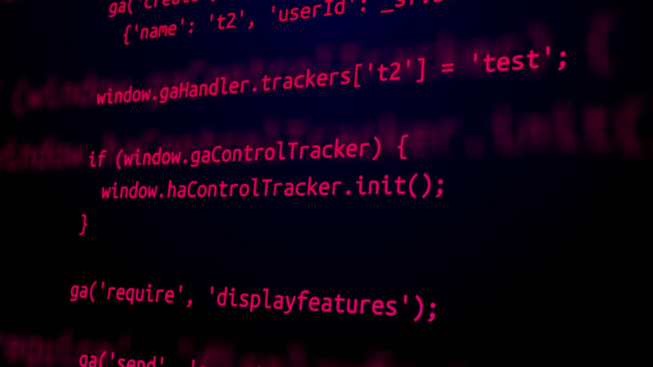 Red code programmer coding on black computer screen loop animation bacckgrounds an engineer