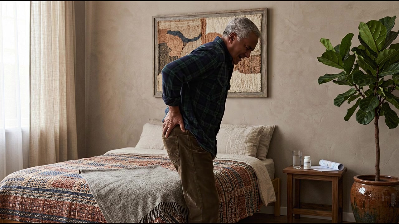 Adult Male Experiencing Back Pain Indoors