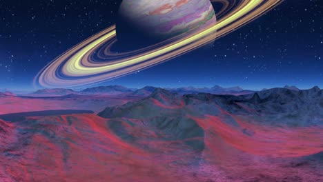 saturn planet rings 3d animation rendering lookout view from flyover space moon landscape ascension space view overview oldschool game graphics