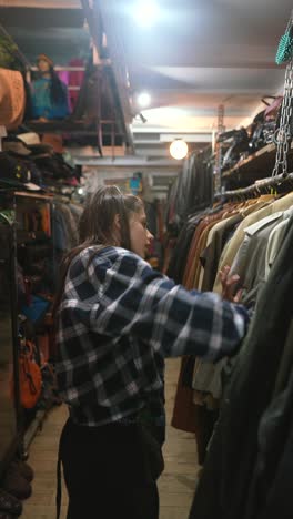 woman shopping for vintage clothing