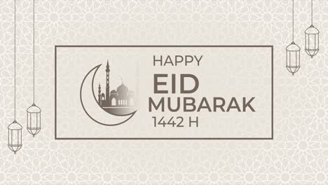 felice eid mubarak 1442 h. eid al-fitr. animazione motion graphic. il giorno santo per i musulmani in tutto il mondo.