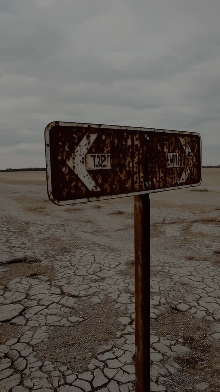 Rusty Road Sign in a Dry Landscape