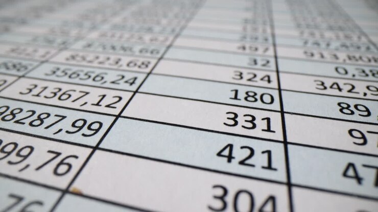 A close-up view of a spreadsheet filled with numerical data and financial figures