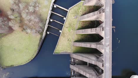 overhead shot of buttresses of wimbleball dam exmoor england uk