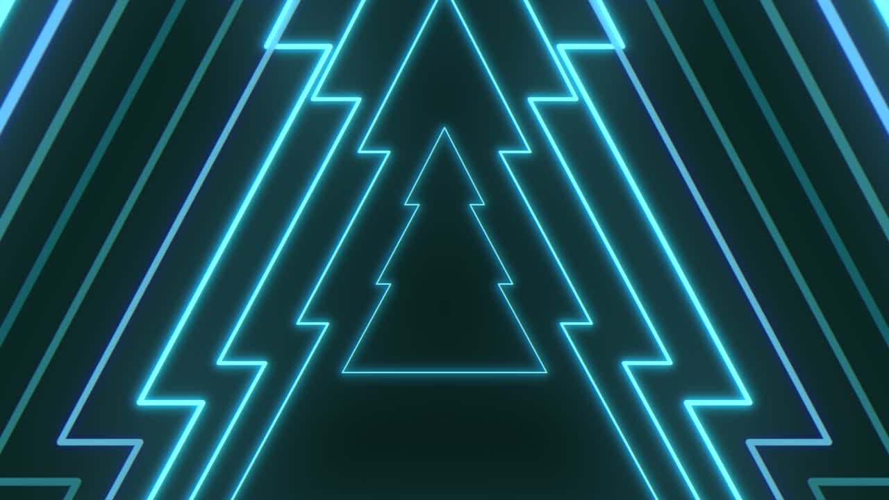 un camino futurista iluminado con neón que conduce a un triángulo brillante.