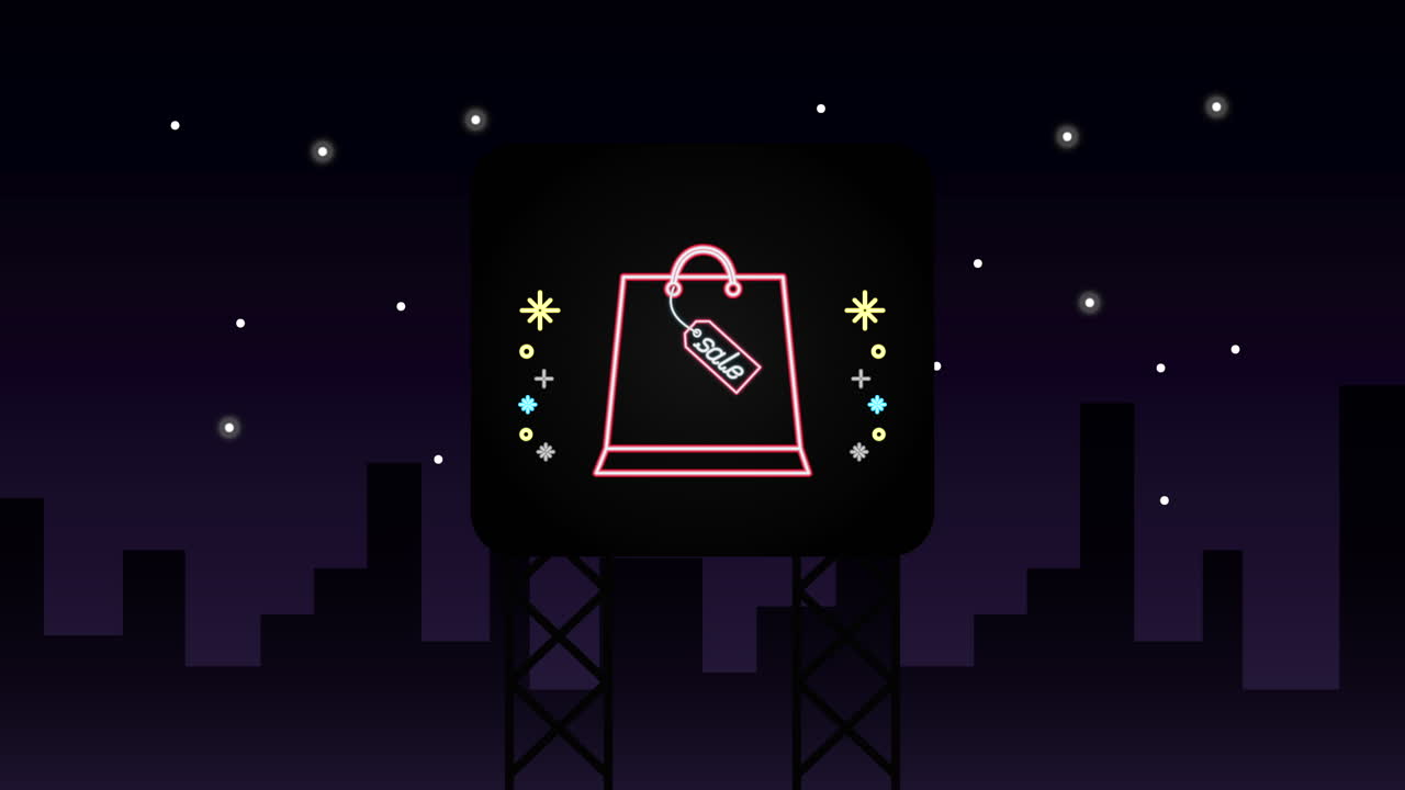 네온 빛 쇼핑 가방과 함께 벽