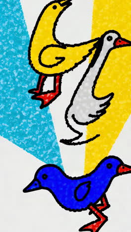 cartoon birds on colorful abstract background