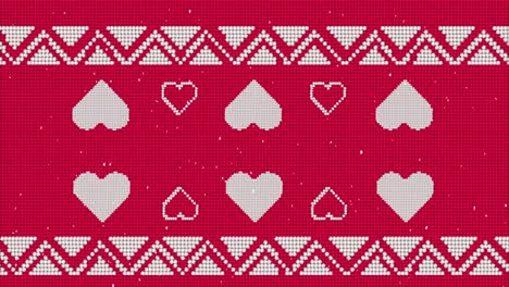 Traditional-Christmas-pattern-with-multiple-hearts-against-red-background