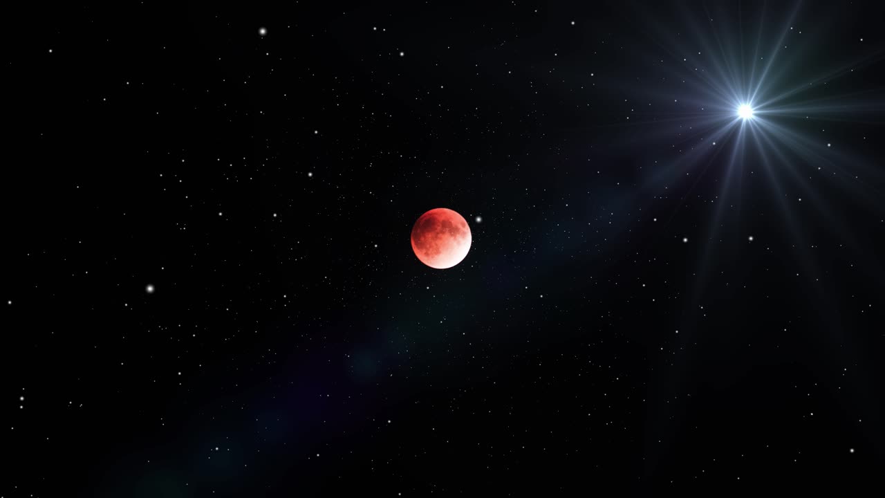 red moon and bright star in space