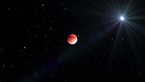 luna roja y estrella brillante en el espacio