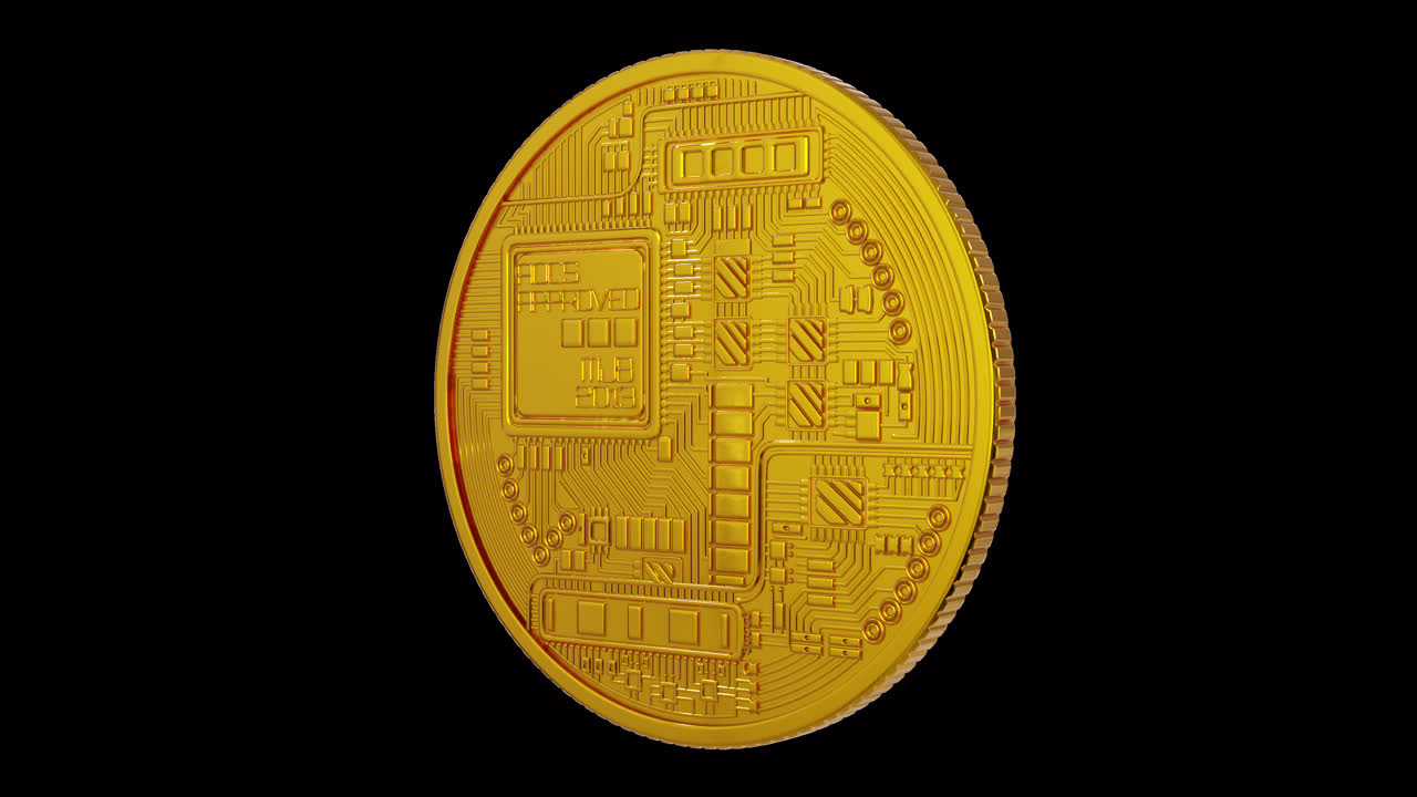 비트코인은 투명한 배경에서 회전합니다. 알파 채널과 함께 루프 비디오.