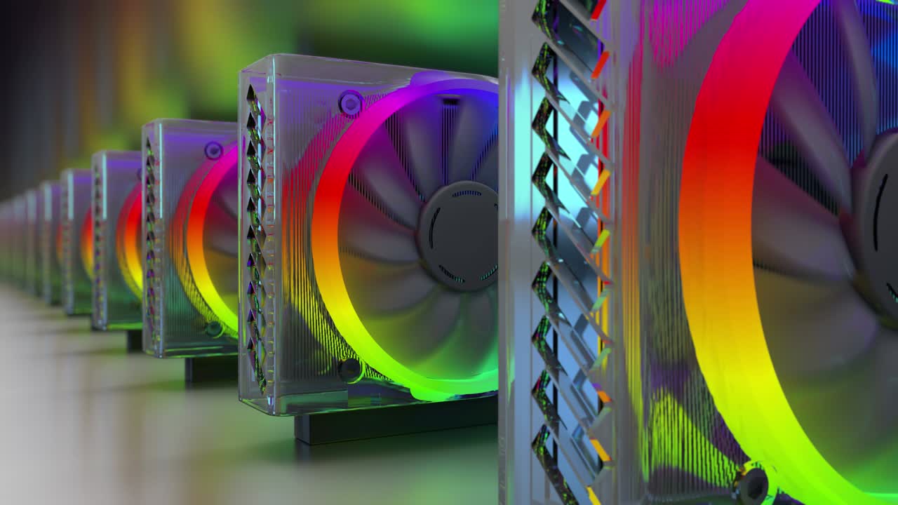 una vista conceptual de la minería de criptomonedas con tarjetas gráficas.