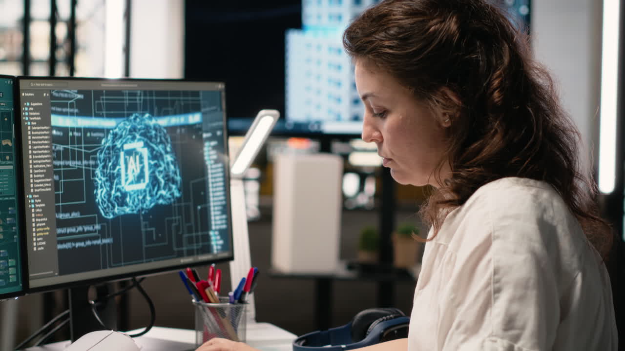 Woman working with AI design on computer