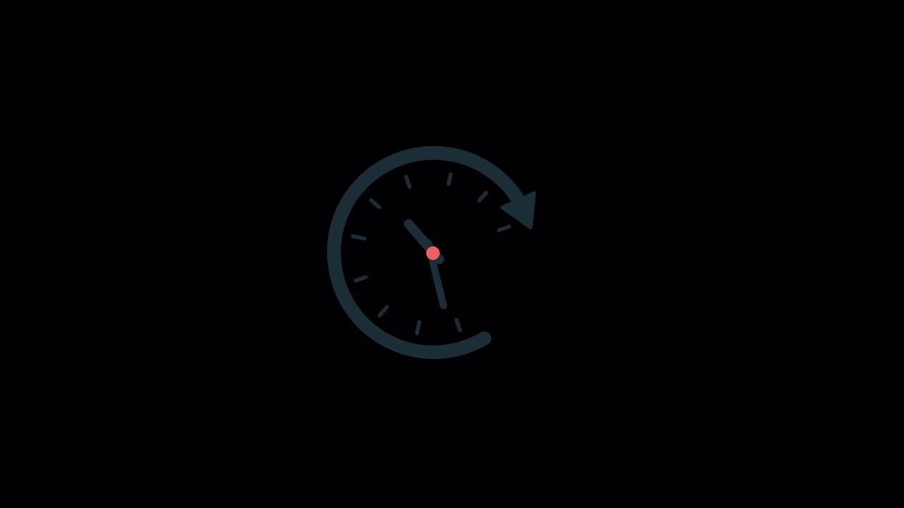 Animated Clock Icon with Refresh Arrow on Black Background